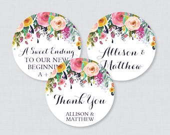 Printable OR Printed Wedding Stickers - Floral Circle Wedding Labels, Personalized Wedding Favor Tags/Stickers, Colorful Flower 0003-B