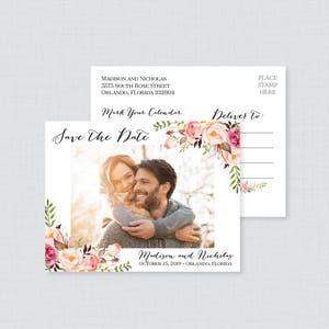 Printable OR Printed Photo Save the Date Postcards - Floral Picture Save our Date Postcards for Wedding - Pink Flower Postcards 0004