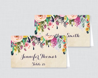 Printed Wedding Place Cards - Floral Wedding Table Place Cards, Colorful Flower Printable Place Cards for Wedding 0003-A