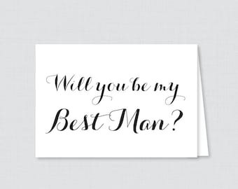 Printable Will You Be My Best Man Cards - Black and White Will You Be My Best Man Card, Best Man Proposal Card with Calligraphy - 0005