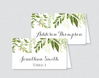 Printed Wedding Place Cards - Green Wedding Table Place Cards, Watercolor Greenery Printable Place Cards for Wedding 0007