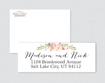 Wedding Address Labels - Pink Floral Return Address Labels for Weddings, Rustic Flower Personalized Return Address Labels/Stickers 0004