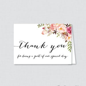 Printable Wedding Party Thank You Cards - Pink Floral Thank You for ...