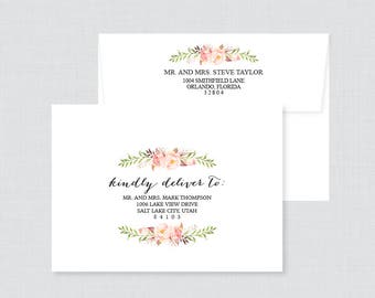 EDITABLE Wedding Envelopes - Printable, Editable Pink Floral Wedding Envelopes with Calligraphy "Kindly Deliver To:" Envelopes Rustic 0004