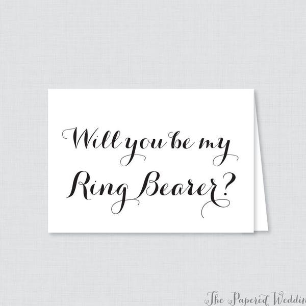 Printable Will You Be Ring Bearer Cards - Black and White Will You Be My Ring Bearer Card, Ring Bearer Proposal Card with Calligraphy 0005