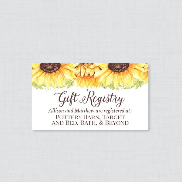 Printable OR Printed Wedding Registry Cards - Sunflower Wedding Registry Invitation Inserts, Rustic Yellow Sunflower Registry Inserts 0019-A