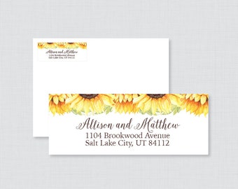 Sunflower Wedding Address Labels - Rustic Yellow Sunflower Return Address Labels for Weddings,  Return Address Labels/Stickers 0019-A