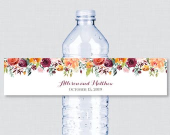 Printable OR Printed Wedding Water Bottle Labels - Rustic Fall Flower Water Bottle Labels - Autumn Floral Personalized Bottle Labels 0008