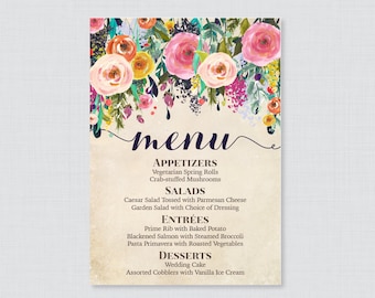 Printable OR Printed Wedding Menu Cards - Floral Wedding Menu Cards, Colorful Flowers Menu Cards for Wedding in 5 x 7 Size Customized 0003-A