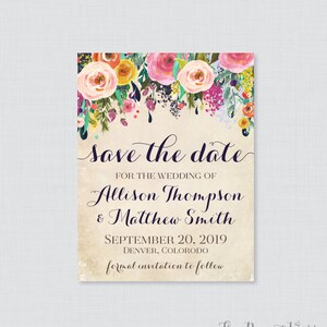 Printable OR Printed Save the Date Cards - Floral Save the Date Cards for Wedding - Colorful Flowers Wedding Save the Date Cards 0003-A