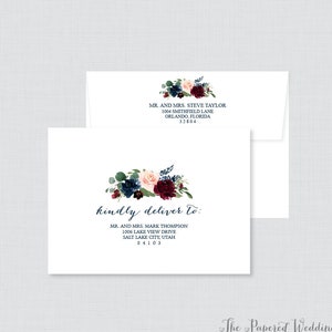 EDITABLE Wedding Envelopes - Printable, Editable Navy and Marsala Floral Wedding Envelopes with Calligraphy &quot;Kindly Deliver To:&quot; Rustic 0010