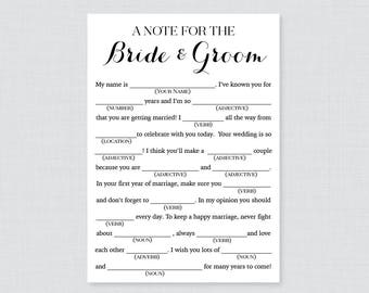 Printable Wedding Mad Libs - Black and White Wedding Mad Libs Cards for Advice - Simple, Elegant Calligraphy Wedding Reception Activity 0005