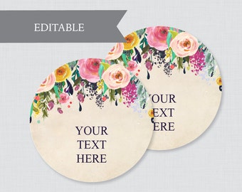 EDITABLE Wedding Tags - Printable Floral Wedding Labels, Colorful Flower Circle Wedding Buffet Labels or Tags, Editable Tags Wedding 0003-A