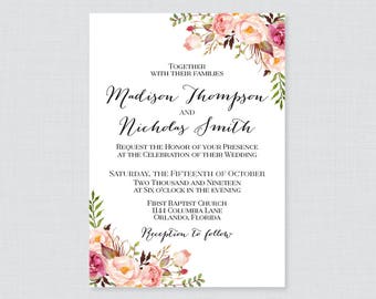 Printable OR Printed Wedding Invitations Floral Wedding | Etsy