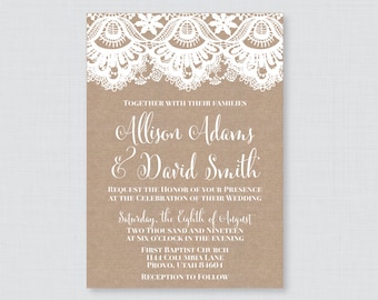 Printable OR Printed Wedding Invitations - Burlap and Lace Wedding Invitations, Rustic Wedding Invites with Burlap and Lace 0002