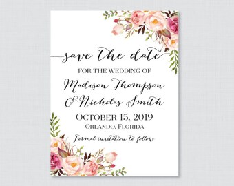 Printable OR Printed Save the Date Cards - Pink Floral Save the Date Cards for Wedding - Rustic Pink Flower Wedding Save the Date Cards 0004