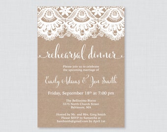 Printable OR Printed Rehearsal Dinner Invitations - Burlap and Lace Rehearsal Dinner Invites, Rustic Wedding Rehearsal Invitations 0002