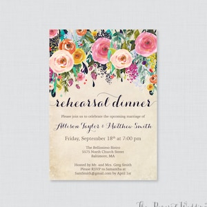 Printable OR Printed Rehearsal Dinner Invitations - Floral Rehearsal Dinner Invites, Colorful Flower Wedding Rehearsal Invitations 0003-A