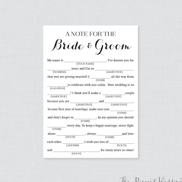 Wedding Mad Libs - Etsy