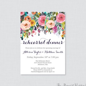 Printable OR Printed Rehearsal Dinner Invitations - Floral Rehearsal Dinner Invites, Colorful Flower Wedding Rehearsal Invitations 0003-B