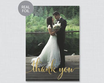 REAL GOLD FOIL Wedding Thank You Cards - Gold Foil Pressed Photo Thank You Cards for Wedding - Personalized Foil Stamped Thank You Card 0002