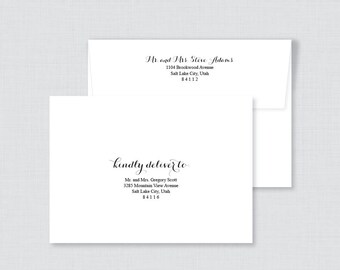 May include: A white envelope with a black handwritten address label. The label reads "Mr and Mrs Steve Adams, 1104 Brookwood Avenue, Salt Lake City, Utah, 84112". The envelope is addressed to "Mr. and Mrs. Gregory Scott, 3285 Mountain View Avenue, Salt Lake City, Utah, 84116".