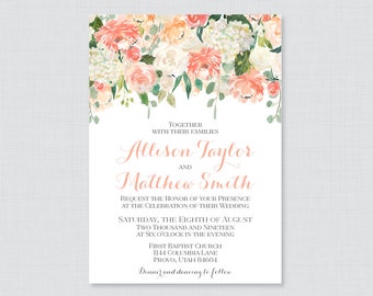 Coral Printable Wedding Invitations - Etsy