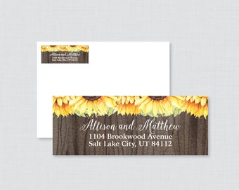 Sunflower Wood Wedding Address Labels - Rustic Yellow Sunflower Return Address Labels for Weddings, Return Address Labels/Stickers 0019-B