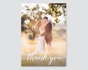 Printable OR Printed Picture Thank You Cards - Modern Photo Thank You Cards for Wedding - Classic Script Portrait Photo Thank You Cards 108