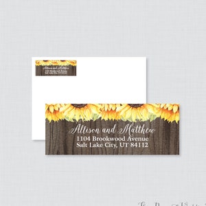 Sunflower Wood Wedding Address Labels - Rustic Yellow Sunflower Return Address Labels for Weddings, Return Address Labels/Stickers 0019-B