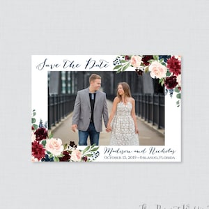 Photo Save the Date Magnets - Navy and Marsala Photo Save our Date Magnets for Wedding, Save the Date Fridge Magnets, Personalized 0010