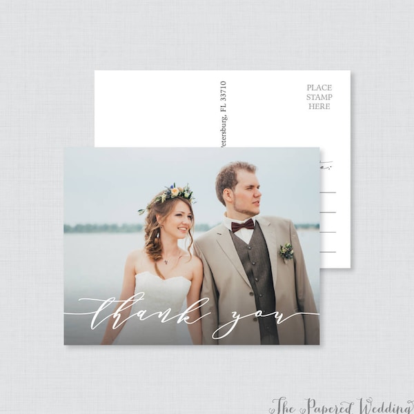 Printable OR Printed Picture Thank You Postcards - Elegant Photo Thank You Postcards for Wedding - Trendy Script Thanks Photo Postcards 107