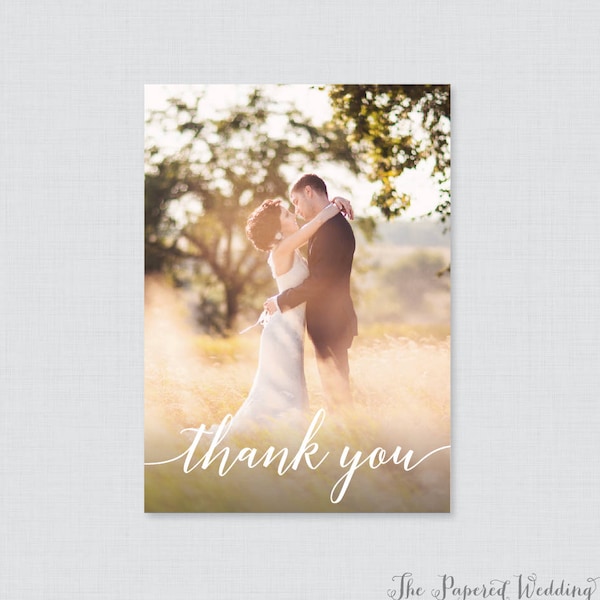 Printable OR Printed Picture Thank You Cards - Modern Photo Thank You Cards for Wedding - Classic Script Portrait Photo Thank You Cards 108
