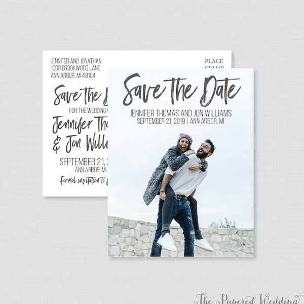 Printable OR Printed Photo Save the Date Postcards - Casual Save our Date Postcards for Wedding - Gray Picture Save the Dates Postcards 103