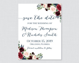 Printable OR Printed Save the Date Cards - Navy Marsala Floral Save the Date Cards for Wedding - Rustic Flower Wedding Save Our Dates 0010