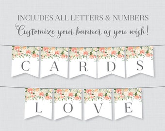 Printable Wedding Banner - Peach Floral Wedding Banners with ALL Letters and Numbers - Peach and Cream Flower Wedding Banner Decoration 0009