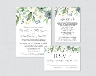 Printable OR Printed Succulent Wedding Invitation Suite - Green Succulent Wedding Invitation Package - Greenery Leaf Wedding Invite 0023