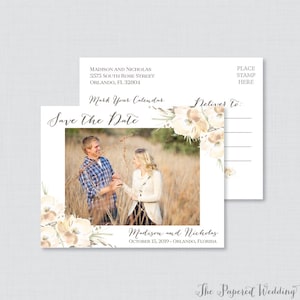 Printable OR Printed Photo Save the Date Postcards - Rustic Floral Picture Save our Date Postcards for Wedding - Neutral Postcards 0014