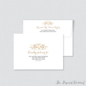 Wedding Envelopes White and Gold Flower Wedding Envelopes Gold Floral Wedding Name and Address, Custom Printed Envelope 0018 image 1