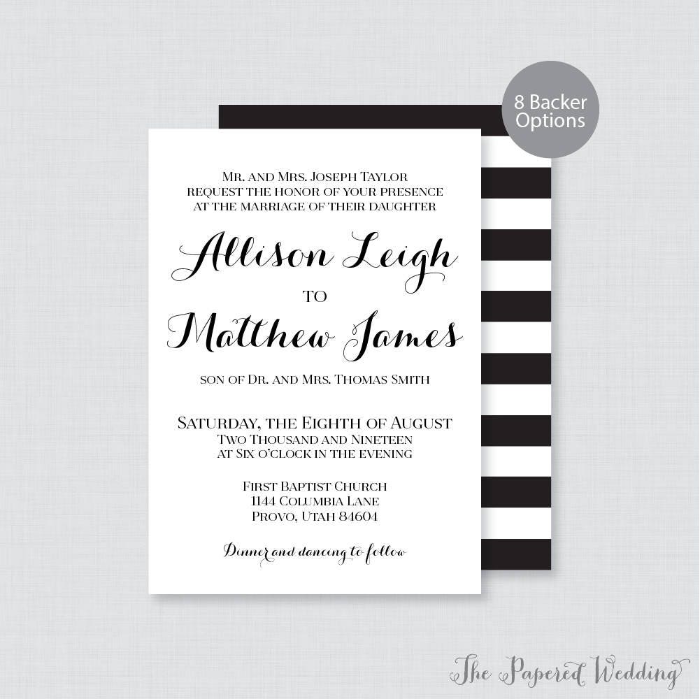 Printable OR Printed Wedding Invitations Black and White | Etsy