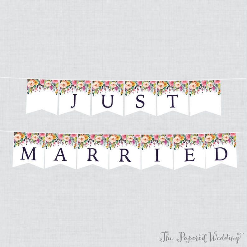 Printable Just Married Banner Floral Just Married Bunting | Etsy