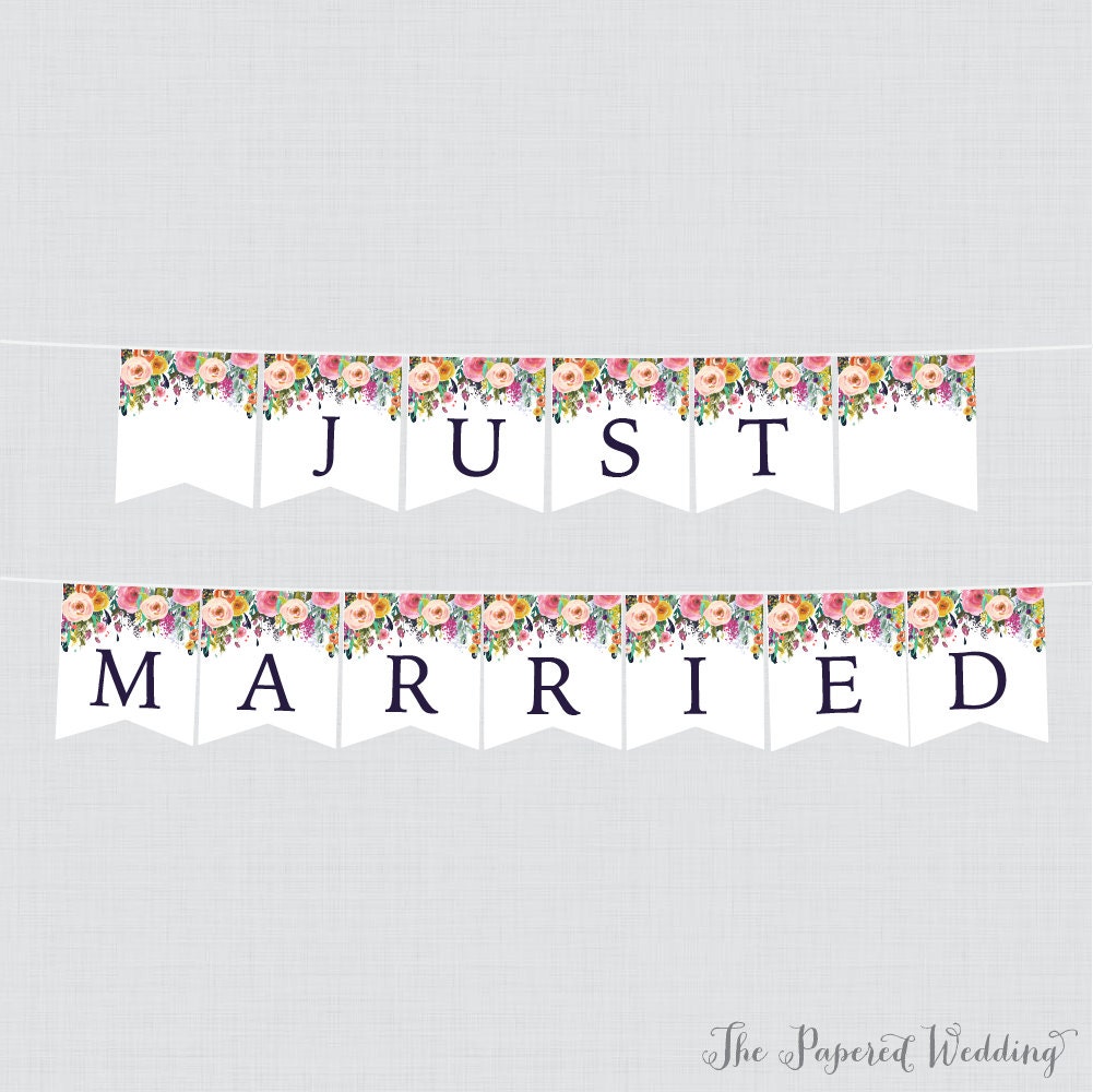 Printable Just Married Banner Floral Just Married Bunting | Etsy