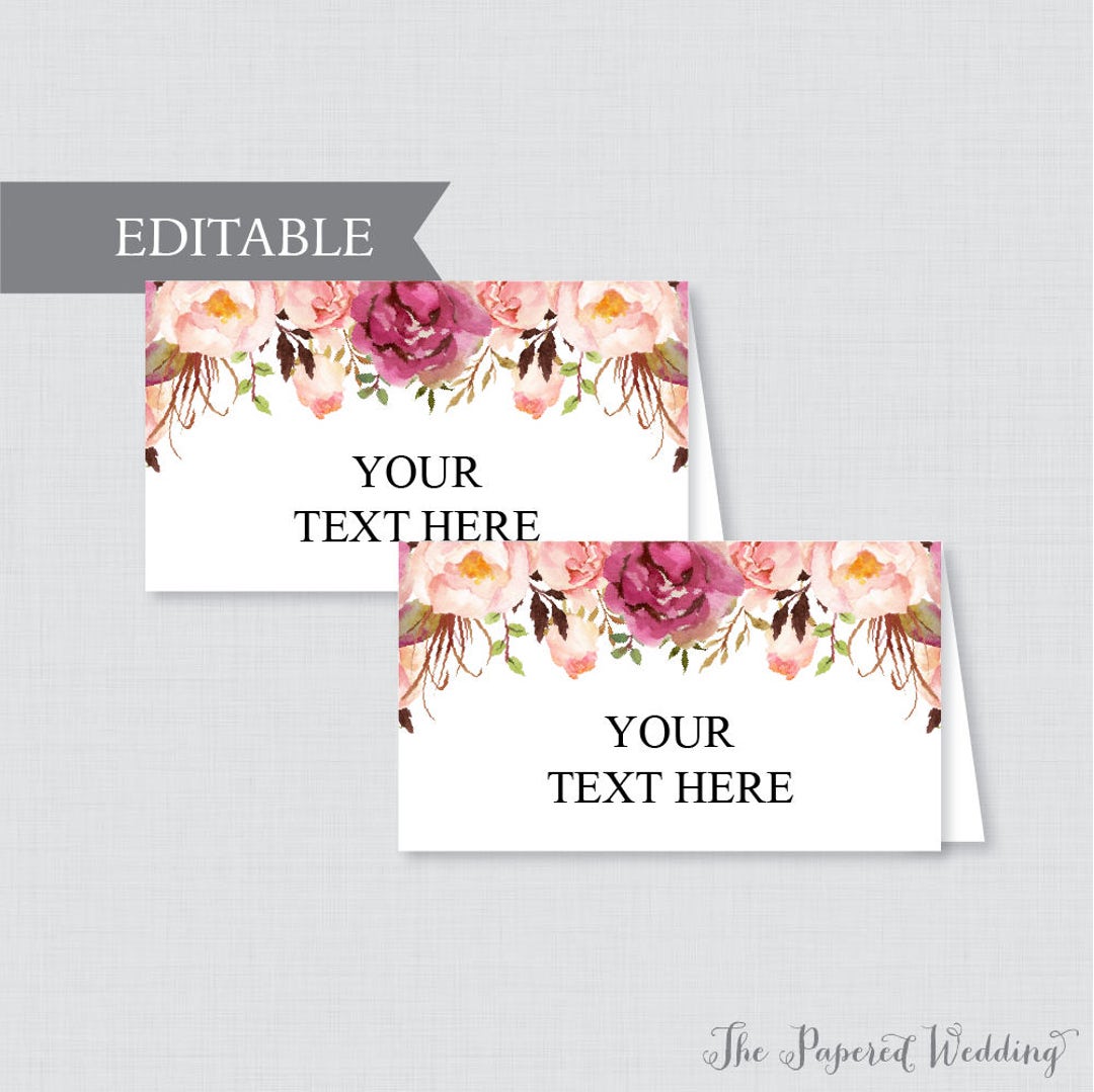 EDITABLE Tent Cards Printable Pink Wedding Tent Cards, Rustic Pink