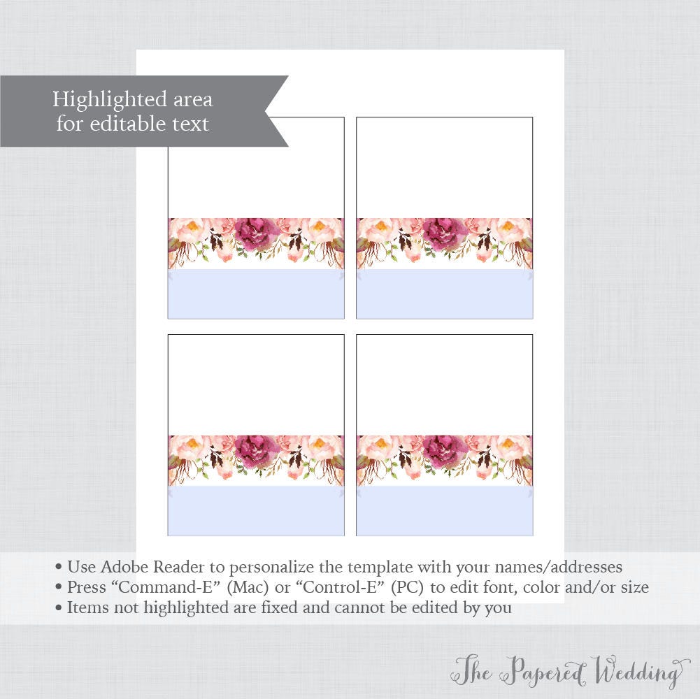 EDITABLE Tent Cards Printable Pink Wedding Tent Cards Etsy
