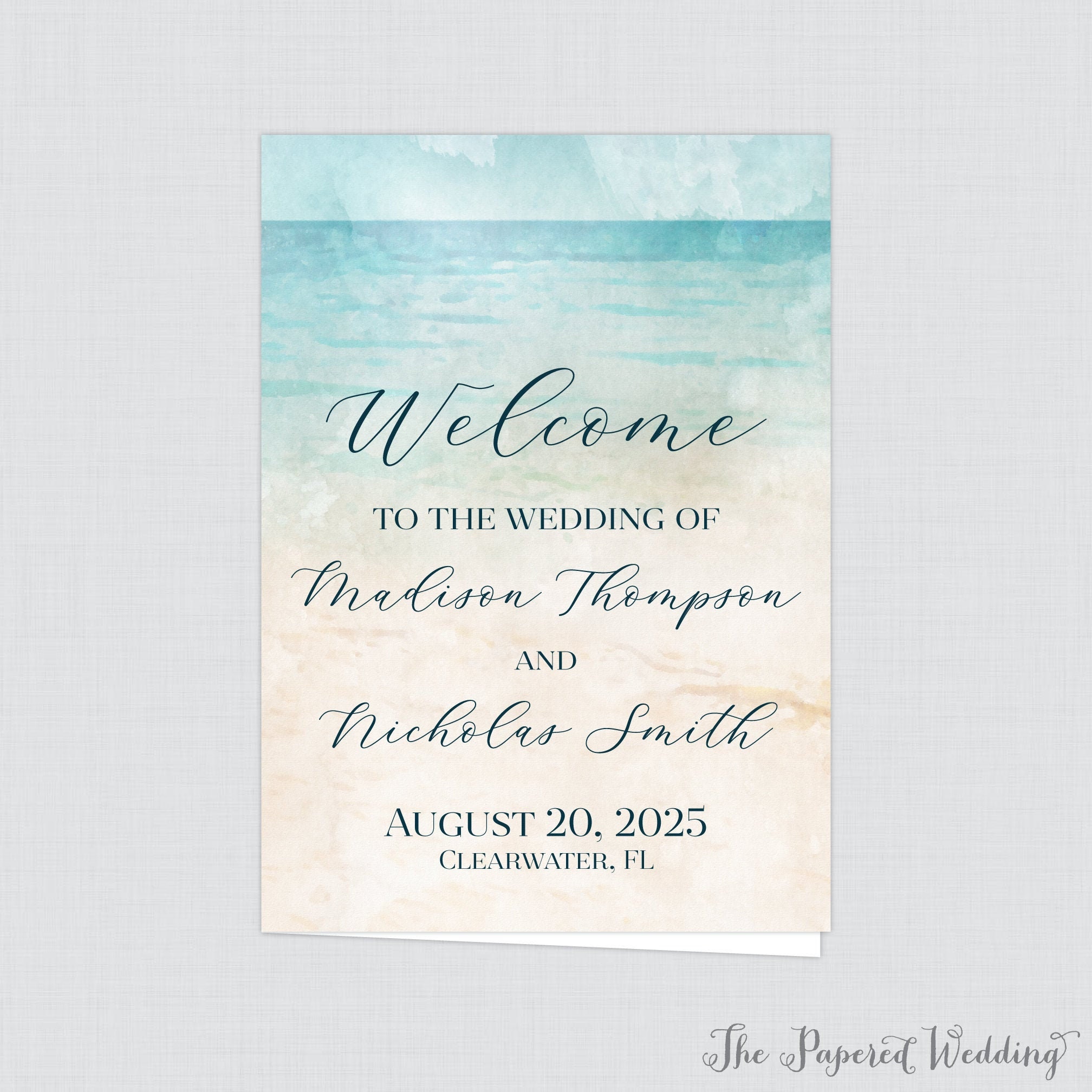 Printable OR Printed Beach Wedding Program Booklet - Watercolor Beach ...