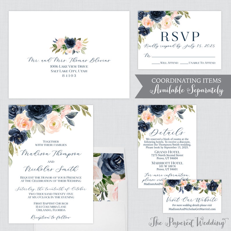 Printable OR Printed Small RSVP Cards With Navy and Pink Etsy