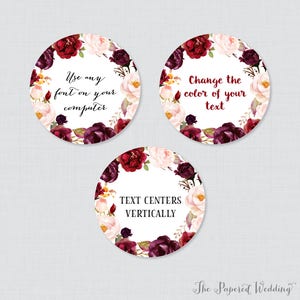 EDITABLE Wedding Tags - Printable Marsala Floral Wedding Labels, Rustic ...