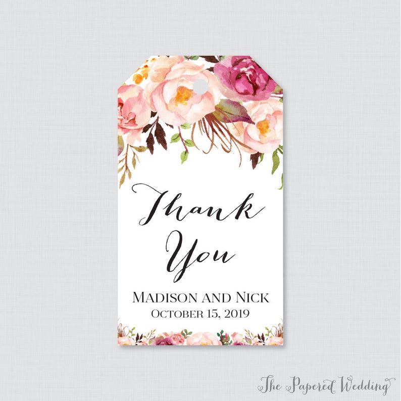 Printable OR Printed Wedding Favor Gift Tags Pink Floral ...