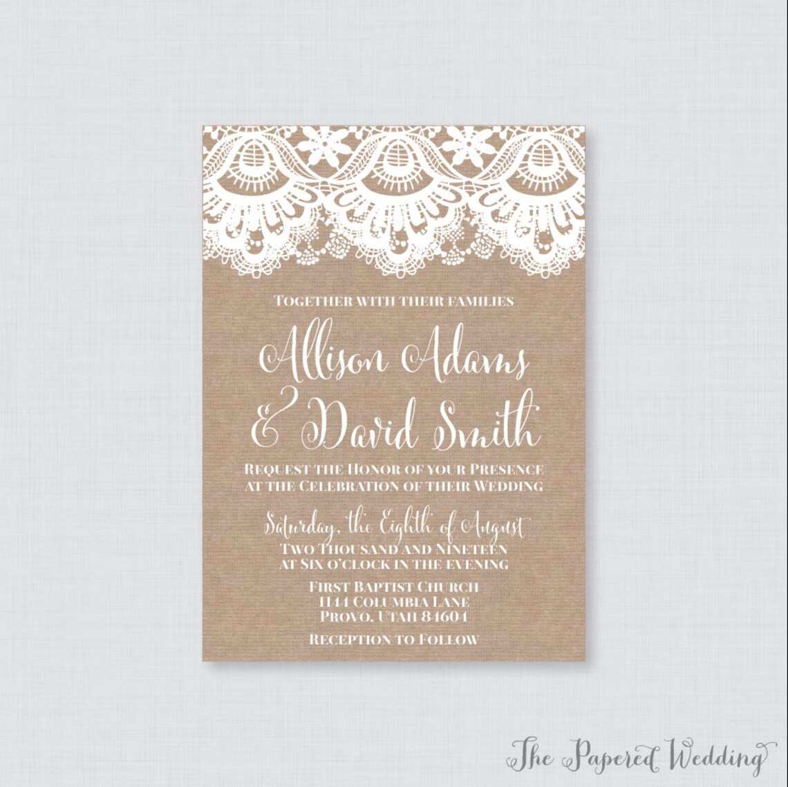 Printable OR Printed Wedding Invitations Burlap and Lace - Etsy