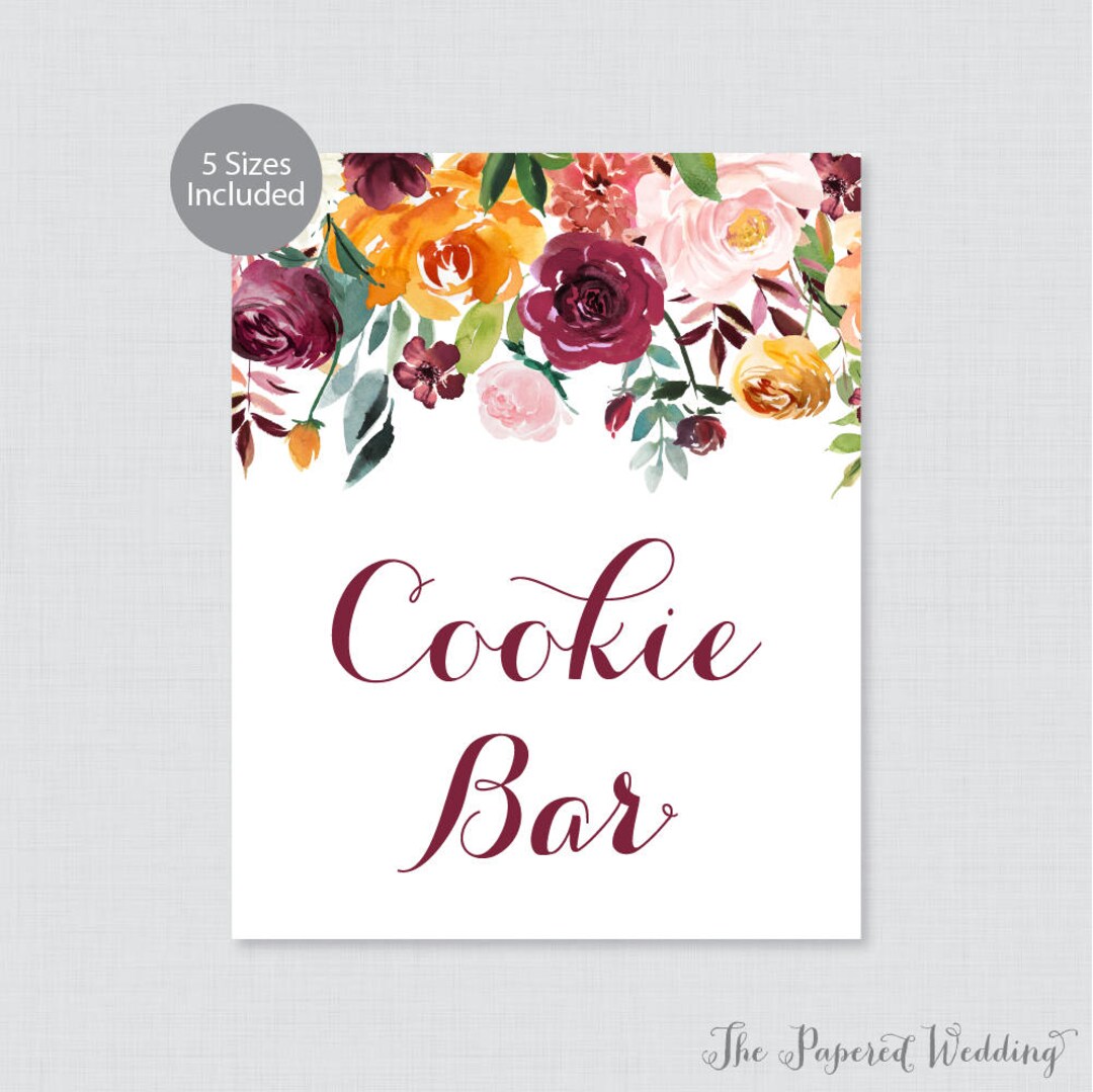 Printable Cookie Bar Sign - Fall Floral Wedding Cookie Bar Sign ...